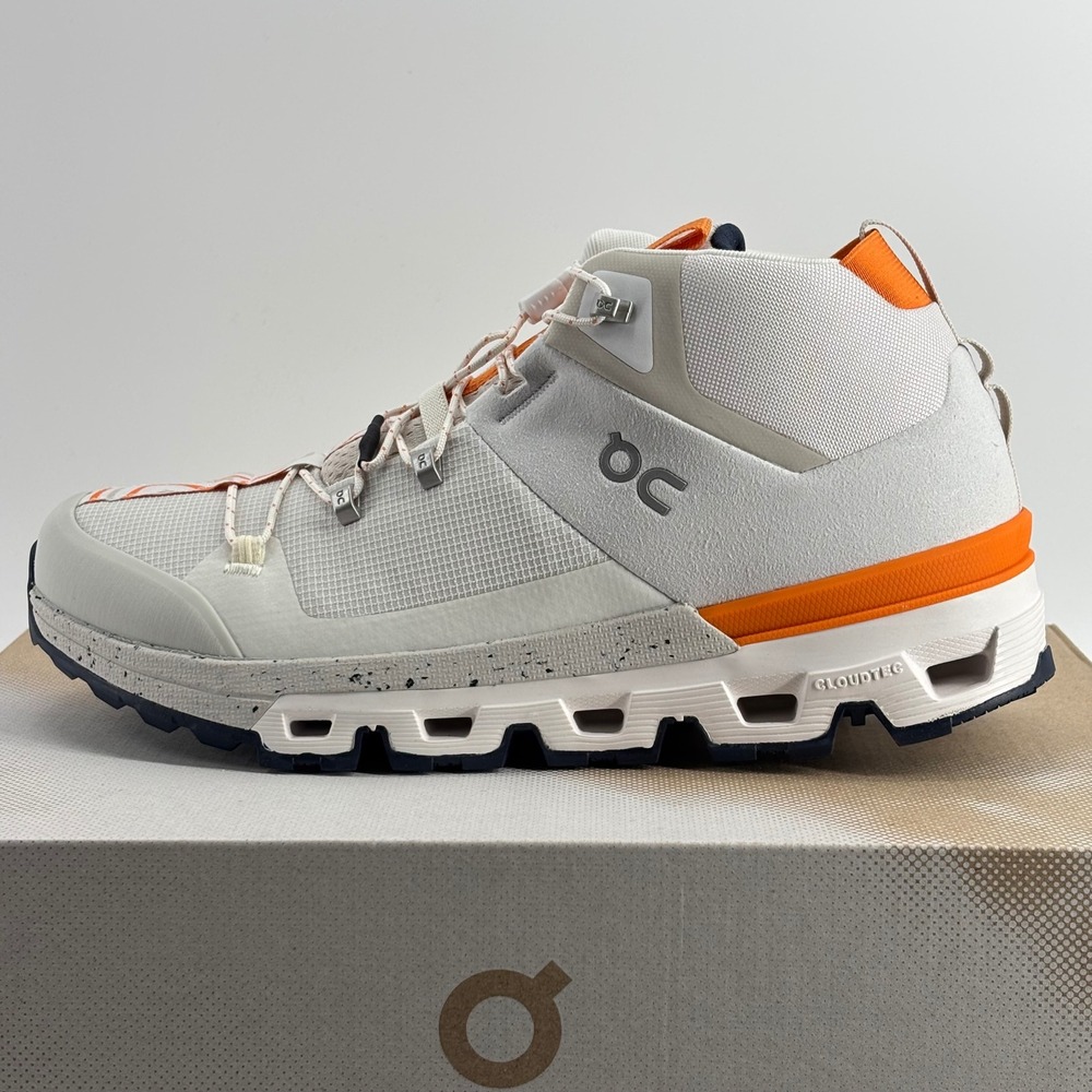 On Cloudtrax Hiking Boots Womens 9.5 Frost White Orange Trail Shoes 53.98452